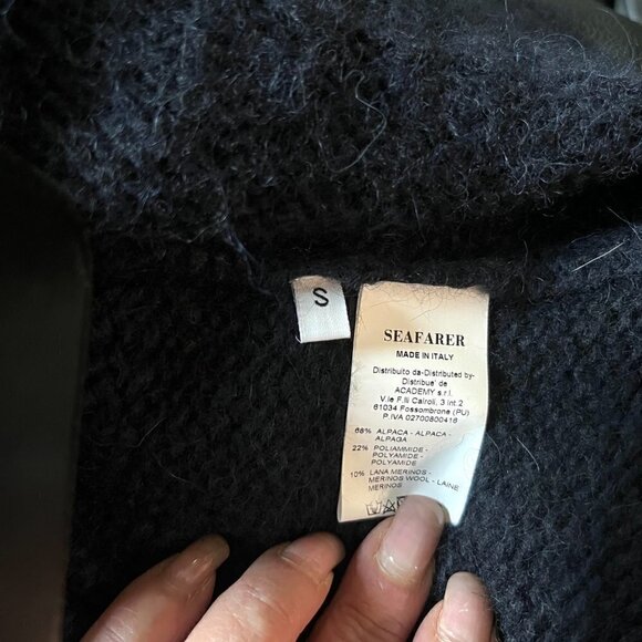 SEAFARER Made in Italy Alpaca Wool Blend Hooded Navy Long Sleeve Sweater EUC -S - Picture 8 of 8